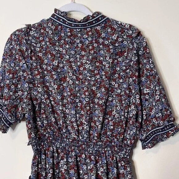 MAX STUDIO Tiered Navy Floral Midi Dress Size Small - Picture 7 of 8